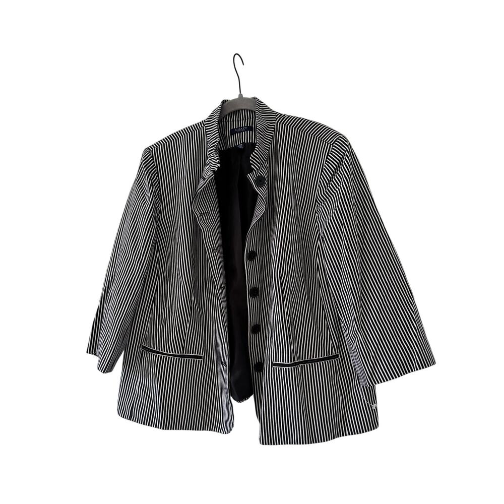 Chaps Womens 18W Black White Striped Cotton Blazer Jacket Plus Size Button - Picture 4 of 13